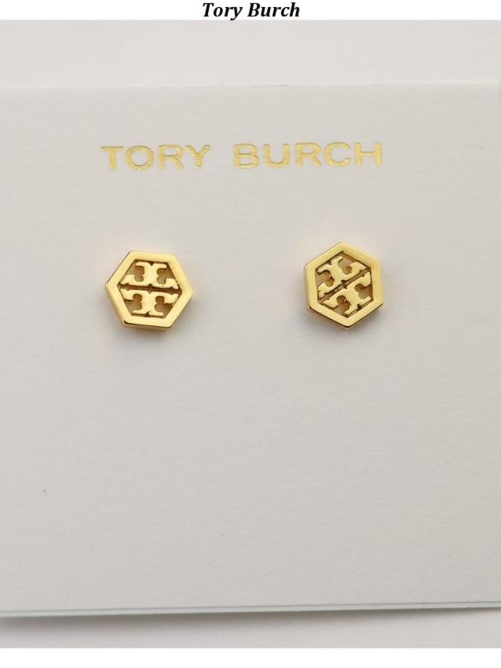 Tory Burch Gold Hexagon Logo Stud Earrings